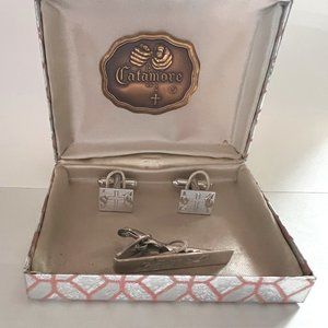 Vintage Catamore Sterling Silver Christian Cross Tie Clasp & Cufflinks